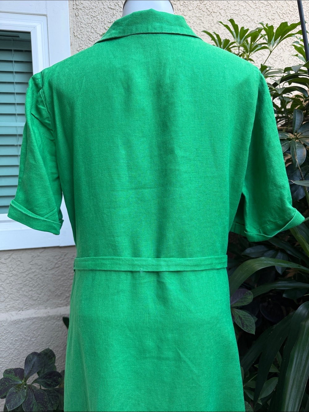 Mango Bright Emerald Green Belted Maxi Linen Dress with Notched Collar and Belt - Picture 10 of 12